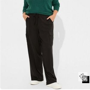 🆕️ 1X BLACK CARGO WIDE LEG  PANT -  STRETCH CHALLIS PULL ON